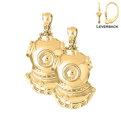 Pendientes de casco de buceo de plata de ley de 30 mm (chapados en oro blanco o amarillo)