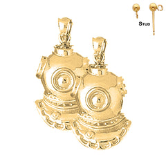 Sterling Silver 30mm Diving Helmet Earrings (White or Yellow Gold Plated)