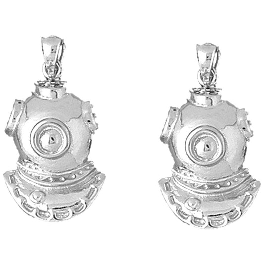 Sterling Silver 30mm Diving Helmet Earrings