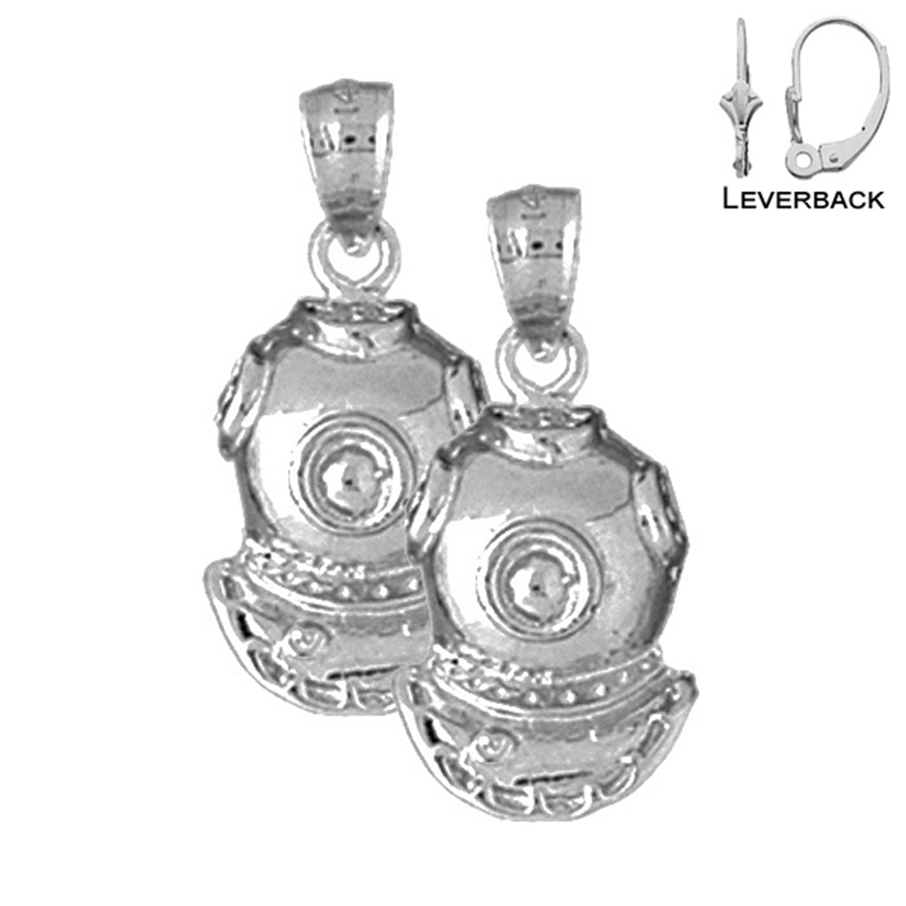 Pendientes de casco de buceo de plata de ley de 25 mm (chapados en oro blanco o amarillo)