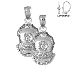 Pendientes de casco de buceo de plata de ley de 25 mm (chapados en oro blanco o amarillo)