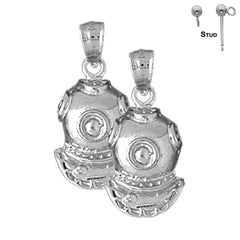 Sterling Silver 25mm Diving Helmet Earrings (White or Yellow Gold Plated)