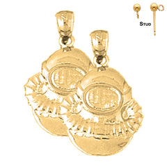 14K or 18K Gold Diving Helmet Earrings