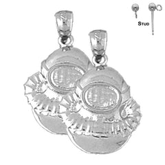 Pendientes de casco de buceo de plata de ley de 22 mm (chapados en oro blanco o amarillo)