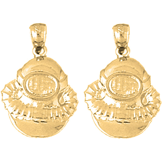 Yellow Gold-plated Silver 22mm Diving Helmet Earrings