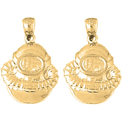 14K or 18K Gold 22mm Diving Helmet Earrings