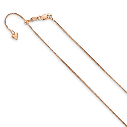 14K Rose Gold Adjustable .85mm Wheat Chain