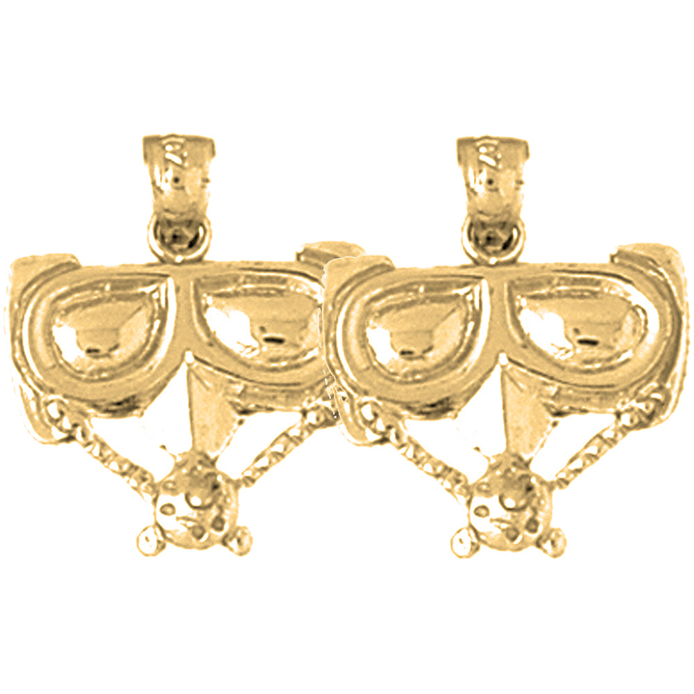 Yellow Gold-plated Silver 20mm Scuba Mask Earrings