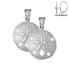 Sterling Silver 22mm Sand Dollar Earrings (White or Yellow Gold Plated)