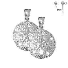 Sterling Silver 22mm Sand Dollar Earrings (White or Yellow Gold Plated)