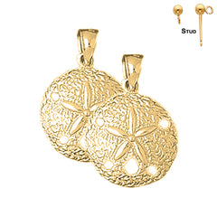 Sterling Silver 22mm Sand Dollar Earrings (White or Yellow Gold Plated)