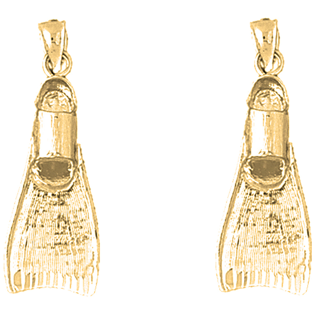 Yellow Gold-plated Silver 34mm 3D Scuba Finn Earrings