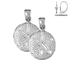 Sterling Silver 21mm Sand Dollar Earrings (White or Yellow Gold Plated)