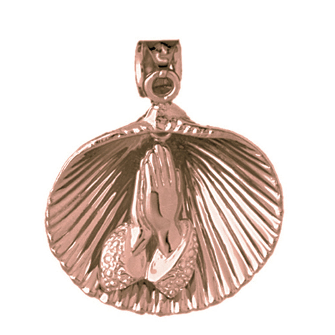 10K, 14K or 18K Gold Shell With Praying Hands Pendant
