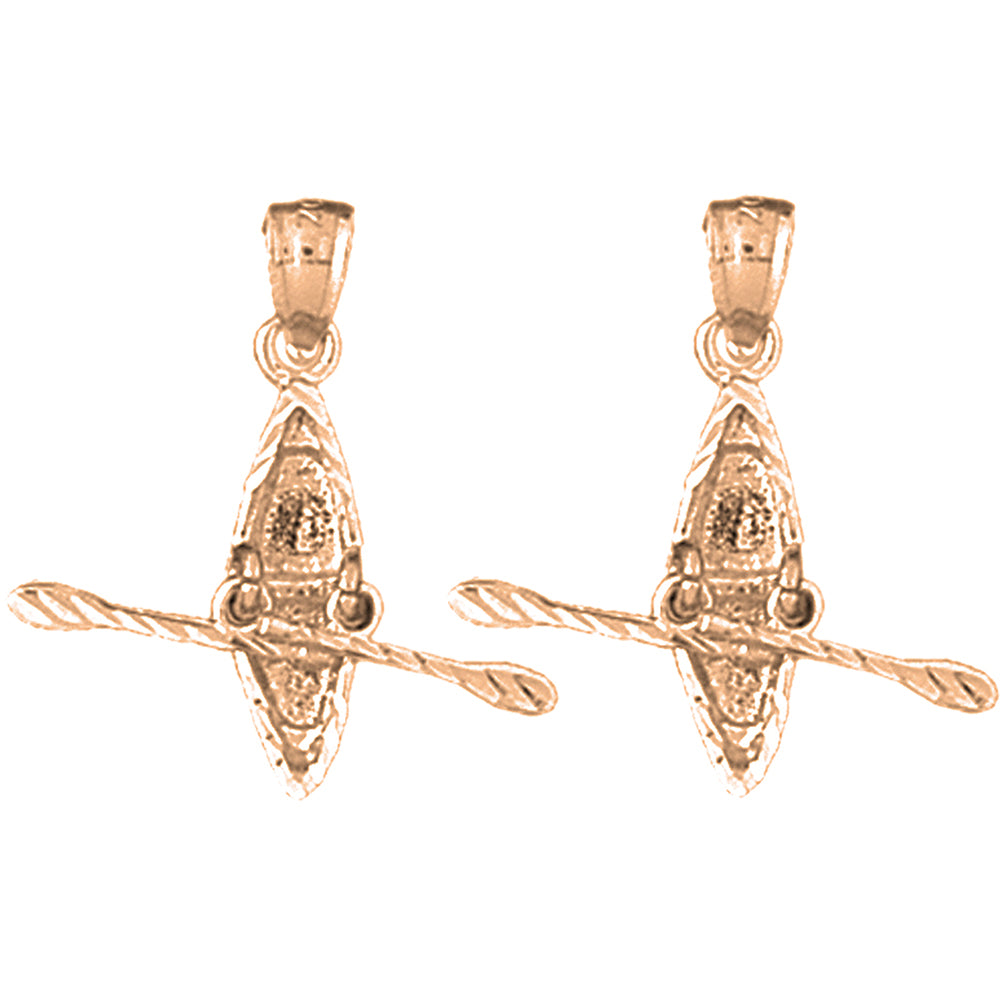 14K or 18K Gold 25mm 3D Kayak Earrings