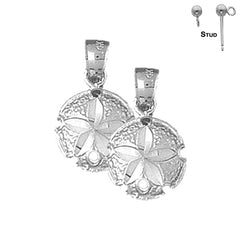 Sterling Silver 18mm Sand Dollar Earrings (White or Yellow Gold Plated)