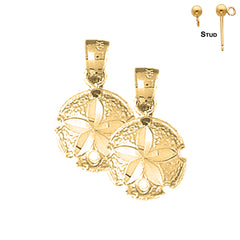 Sterling Silver 18mm Sand Dollar Earrings (White or Yellow Gold Plated)