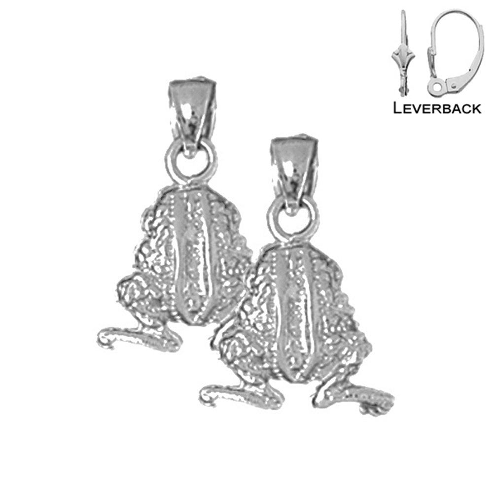 Sterling Silver 19mm 3D Frog Earrings (White or Yellow Gold Plated)