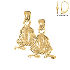 Sterling Silver 19mm 3D Frog Earrings (White or Yellow Gold Plated)