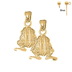 Sterling Silver 19mm 3D Frog Earrings (White or Yellow Gold Plated)