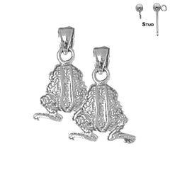 Sterling Silver 19mm 3D Frog Earrings (White or Yellow Gold Plated)