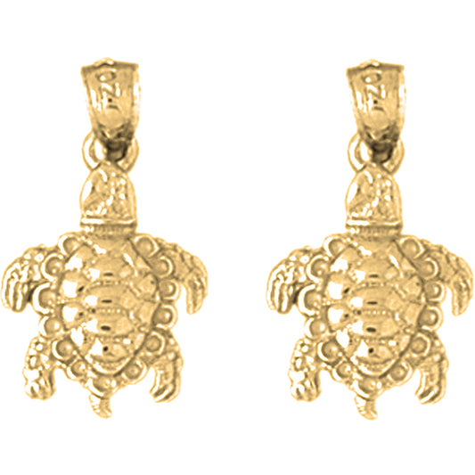 Yellow Gold-plated Silver 20mm 3D Turtle Earrings