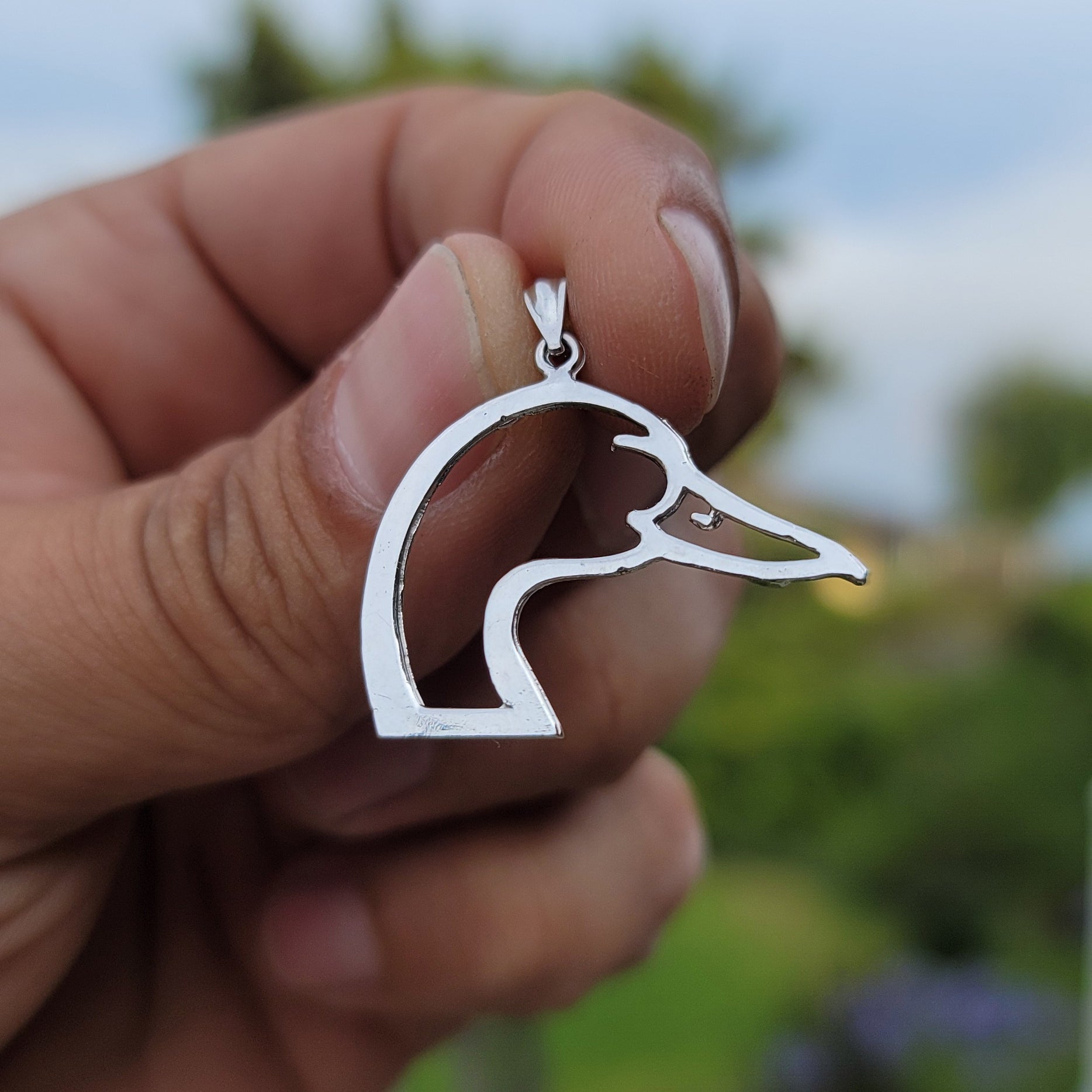 Sterling Silver Duck Head Pendant (Rhodium or Yellow Gold-plated)