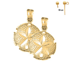 Sterling Silver 24mm Sand Dollar Earrings (White or Yellow Gold Plated)