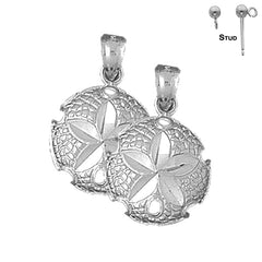 Sterling Silver 24mm Sand Dollar Earrings (White or Yellow Gold Plated)