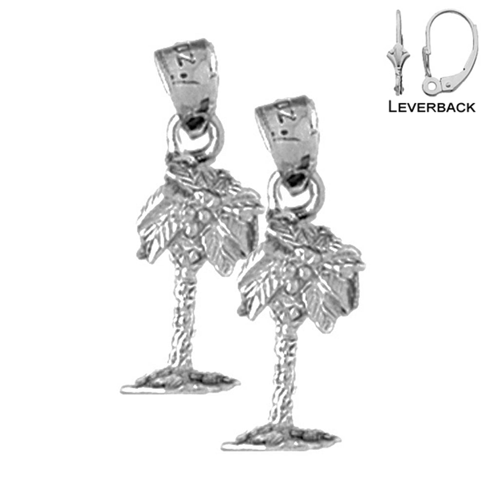 Sterling Silver 22mm Palm Tree Earrings (White or Yellow Gold Plated)