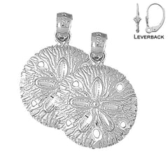 Sterling Silver 27mm Sand Dollar Earrings (White or Yellow Gold Plated)