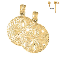 Sterling Silver 27mm Sand Dollar Earrings (White or Yellow Gold Plated)