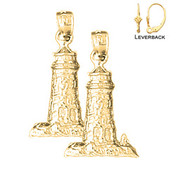Sterling Silver 24mm Lighthouse Earrings (White or Yellow Gold Plated)
