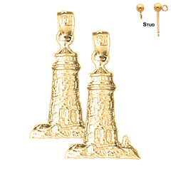 Sterling Silver 24mm Lighthouse Earrings (White or Yellow Gold Plated)