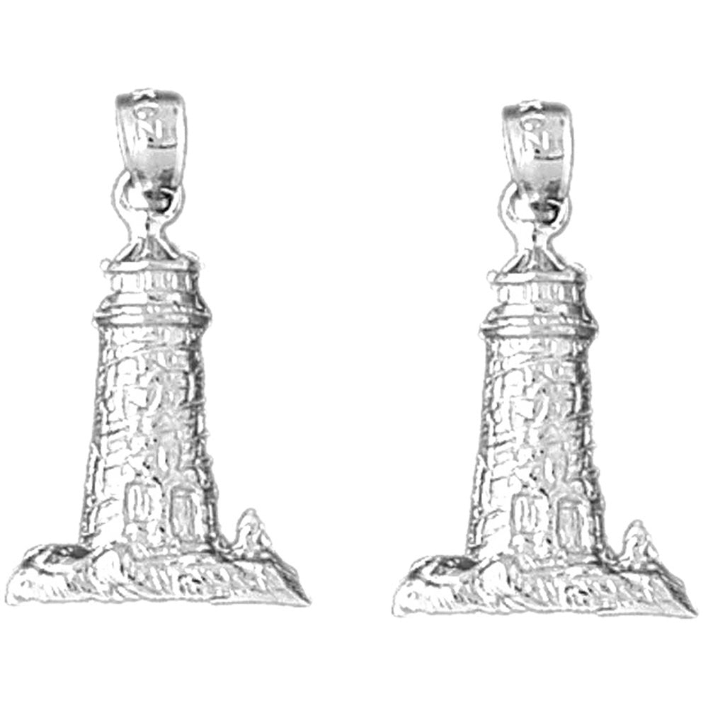 Sterling Silver 24mm Lighthouse Earrings