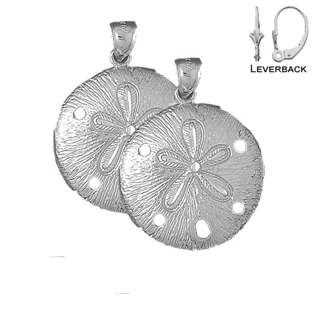 Sterling Silver 36mm Sand Dollar Earrings (White or Yellow Gold Plated)