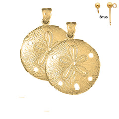 Sterling Silver 36mm Sand Dollar Earrings (White or Yellow Gold Plated)