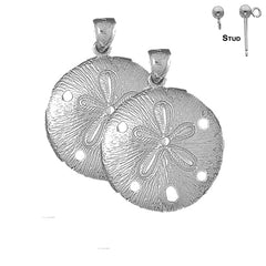36 mm Sanddollar-Ohrringe aus Sterlingsilber (weiß- oder gelbvergoldet)