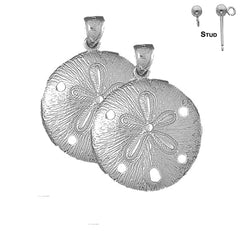 Sterling Silver 36mm Sand Dollar Earrings (White or Yellow Gold Plated)