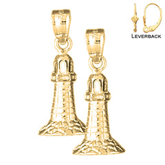 Sterling Silver 25mm Lighthouse Earrings (White or Yellow Gold Plated)