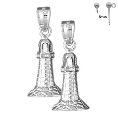 Sterling Silver 25mm Lighthouse Earrings (White or Yellow Gold Plated)