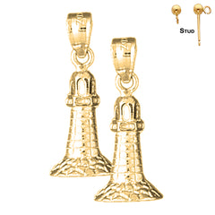 Sterling Silver 25mm Lighthouse Earrings (White or Yellow Gold Plated)