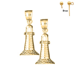 Sterling Silver 30mm Lighthouse Earrings (White or Yellow Gold Plated)