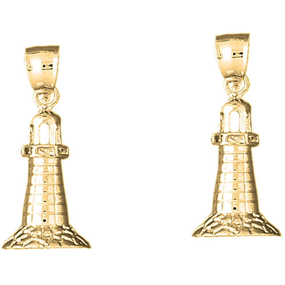 Yellow Gold-plated Silver 30mm Lighthouse Earrings