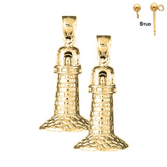 Leuchtturm-Ohrringe aus Sterlingsilber, 34 mm, (weiß- oder gelbvergoldet)