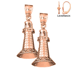 14K or 18K Gold 3D Lighthouse Earrings