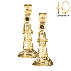 Sterling Silver 25mm 3D Lighthouse Earrings (White or Yellow Gold Plated)