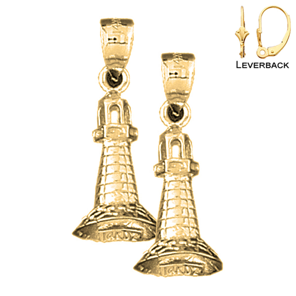 14K or 18K Gold 3D Lighthouse Earrings