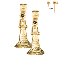 25 mm große 3D-Leuchtturm-Ohrringe aus Sterlingsilber (weiß- oder gelbvergoldet)