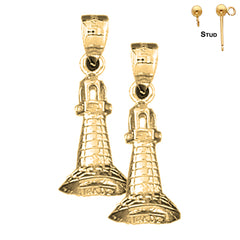 Sterling Silver 25mm 3D Lighthouse Earrings (White or Yellow Gold Plated)